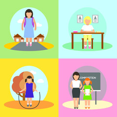Vector illustration of school and pupils life. 