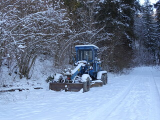 a wheel loader in the snow