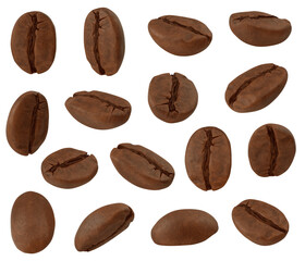 Set of roasted coffee beans in different angles