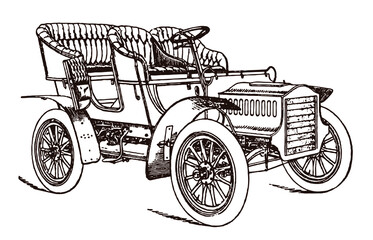 Fototapeta na wymiar Antique four-seater tonneau touring car in three-quarter view with open door