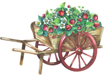 Fototapeta na wymiar Vintage wooden cart with strawberry