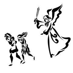 Obraz premium Expulsion of Adam and Eve from the Garden of Eden and the Angel with the Sword