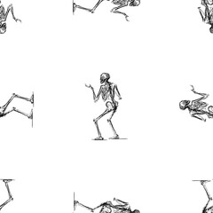 Seamless pattern of sketches human skeleton