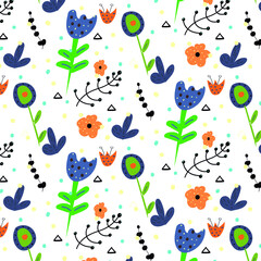 Seamless cute floral vector background. Floral pattern on white background