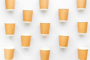 Eco paper coffee cups pattern. Top view