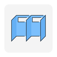 Cubicle or modern corporate office furniture for business vector icon. Private workspace, workplace or workstation with partition wall panel divider and empty space for place desk, chair and computer.