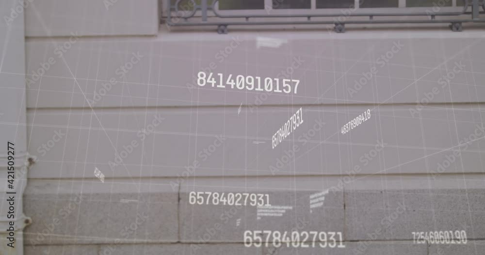 Poster multiple changing numbers against data processing against mid section of man using smartphone