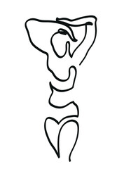 One line drawing of woman stretching arms.
One continuous line drawing of relaxed girl streching arms.