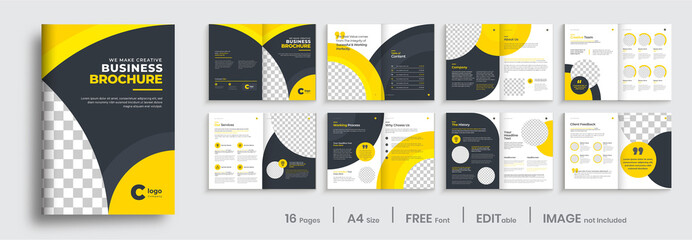 Brochure template layout design, minimal business brochure orange color shape design, annual report, company profile, editable template layout.