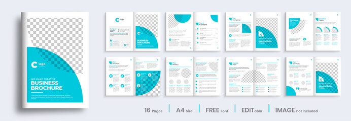 Minimal blue multipage business brochure template layout design, professional business profile design, 16 pages, creative business brochure design.
