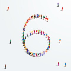 Large group of people in number 6 six form. Vector illustration