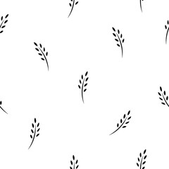 seamless pattern with black ears of wheat, barley or rye. natural gren ornament on white.