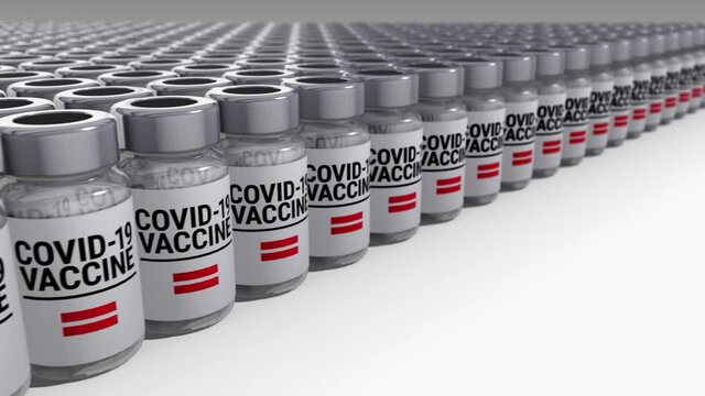 Seamless looping 3D animated bottles with covid-19 vaccine and the flag of Latvia in 4K resolution 