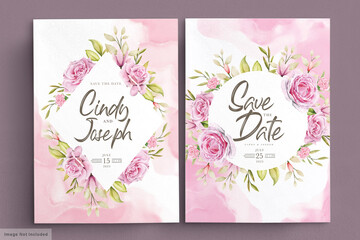 watercolor pink roses invitation card set