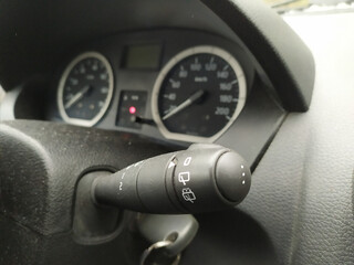 Close-up view in car dashboard with instruments of measurement in car cockpit with instrument panel...