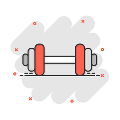 Vector cartoon dumbbell fitness gym icon in comic style. Barbell concept illustration pictogram. Bodybuilding sport business splash effect concept.