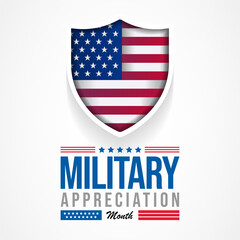 National Military Appreciation Month (NMAM) is celebrated every year in May and is a declaration that encourages U.S. citizens to observe the month in a symbol of unity. Vector illustration
