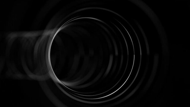 Cyber tunnel consisting of moving glowing points. Futuristic infinite space background. Concept of data transfer in cyberspace. Hi-tech illustration. 3d rendering.
