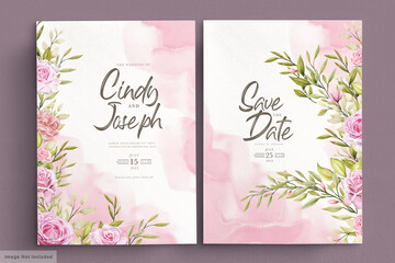 watercolor pink roses invitation card set