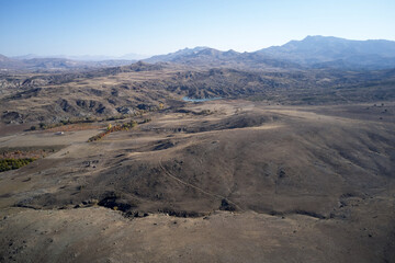 Top view of a mountain valley. Panoramic view of mountain.