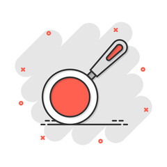 Vector cartoon frying pan icon in comic style. Cooking pan concept illustration pictogram. Skillet kitchen equipment business splash effect concept.