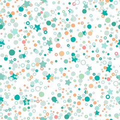 Obraz premium Seamless abstract pattern with shabby spots, bubbles and stars of different pastel blue and green colors.