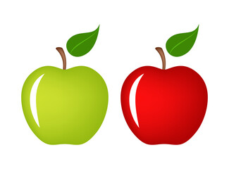 Red and green apple isolated on white, vector illustration
