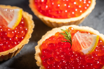 tartalets with salmon and caviar