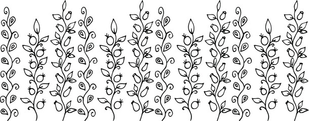 simple set of decorative twigs with leaves. Vector drawing ornament from branches.