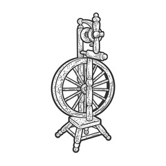 Fototapeta premium Spinning wheel sketch engraving vector illustration. T-shirt apparel print design. Scratch board imitation. Black and white hand drawn image.