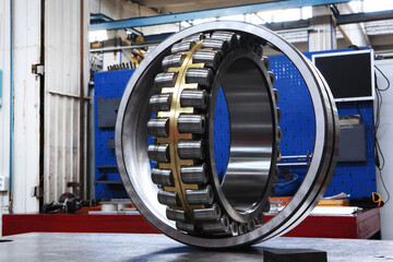 Large diameter bearing in the factory.Finished products of bearing plant.Heavy industry concept.