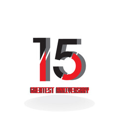 15 Years Anniversary Celebration Red Color Vector Template Design Illustration