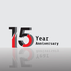 15 Years Anniversary Celebration Red Color Vector Template Design Illustration