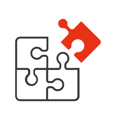 puzzle icon with red puzzle in trendy flat vector