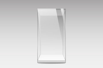 Realistic glass showcase. Empty glass box template.