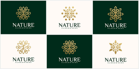 Set creative nature, beauty, leaf logo template in gold color