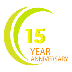 15 Years Anniversary Celebration Yellow Color Vector Template Design Illustration
