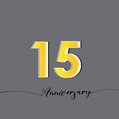 15 Years Anniversary Celebration Yellow Color Vector Template Design Illustration
