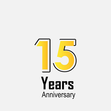 15 Years Anniversary Celebration Yellow Color Vector Template Design Illustration