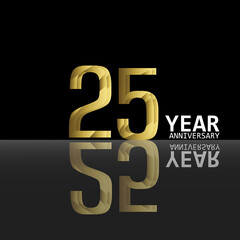 25 Years Anniversary Celebration Gold Black Background Color Vector Template Design Illustration