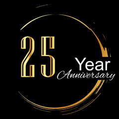 25 Years Anniversary Celebration Gold Black Background Color Vector Template Design Illustration