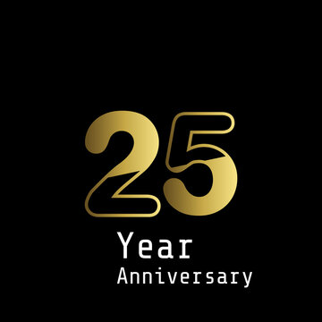 25 Years Anniversary Celebration Gold Black Background Color Vector Template Design Illustration
