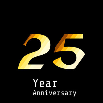 25 Years Anniversary Celebration Gold Black Background Color Vector Template Design Illustration