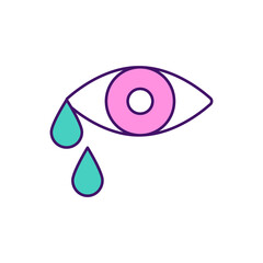 Crying RGB color icon. Reducing stress levels. Shedding tears. Mood regulation. Physical and mental pain. Body relieving from hormones and toxins. Emotional, reflex tear. Isolated vector illustration