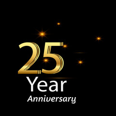 25 Years Anniversary Celebration Gold Black Background Color Vector Template Design Illustration