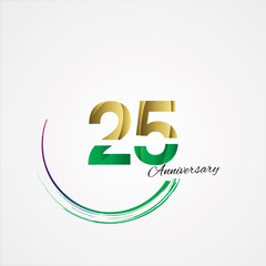 25 Years Anniversary Celebration Gold White Background Color Vector Template Design Illustration