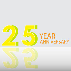 25 Years Anniversary Celebration Yellow Color Vector Template Design Illustration