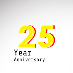 25 Years Anniversary Celebration Yellow Color Vector Template Design Illustration