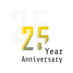 25 Years Anniversary Celebration Yellow Color Vector Template Design Illustration