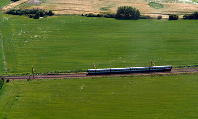 Diesel train engine on an electrified railroad